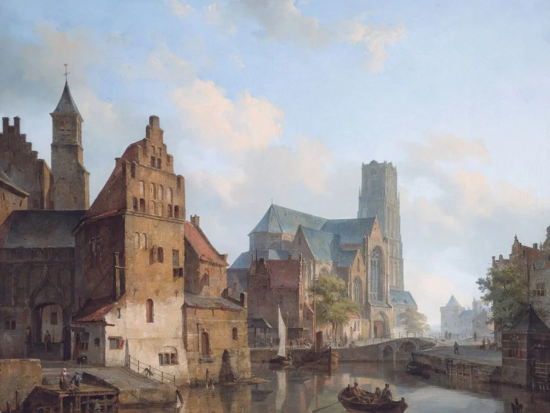 1817-Cornelis Springer - Veduta della Delftsevaart e della chiesa di San Lorenzo a Rotterdam